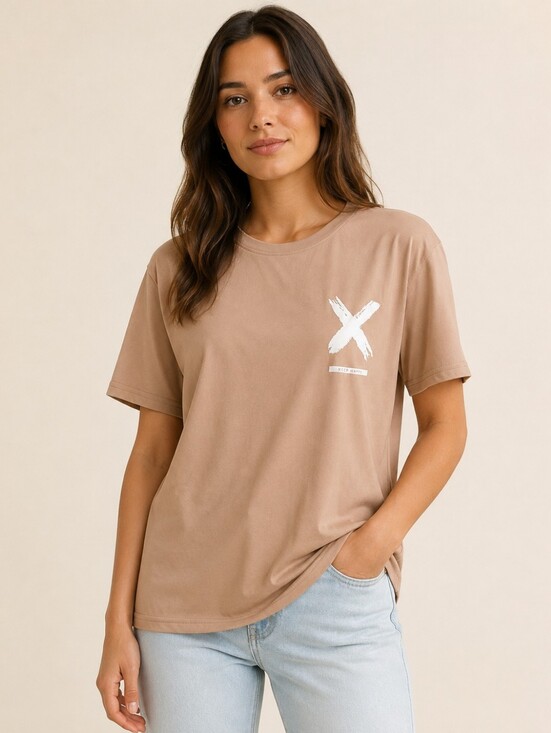 None Tops - Camel Keep Happy Graphic T-Shirt Size 8 Medium